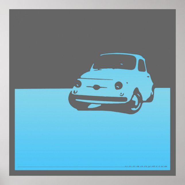Fiat 500, 1959 - Light blue on gray Poster (Front)