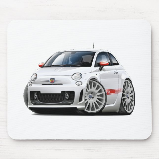 Fiat 500 Abarth White Car Mouse Pad (Front)