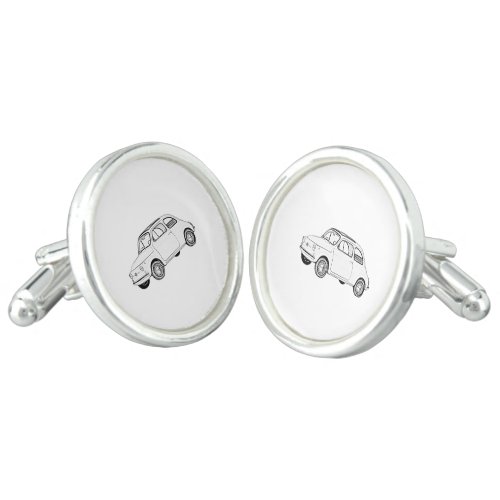 Fiat 500 Black and White Pencil Style Drawing Cufflinks