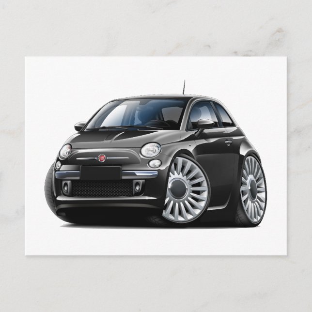 Fiat 500 Black Car Postcard (Front)