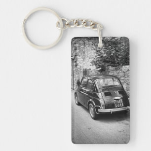 FIAT 500 car in black and white Keychain