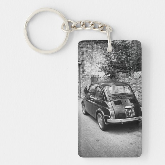 FIAT 500 car in black and white Keychain (Front)