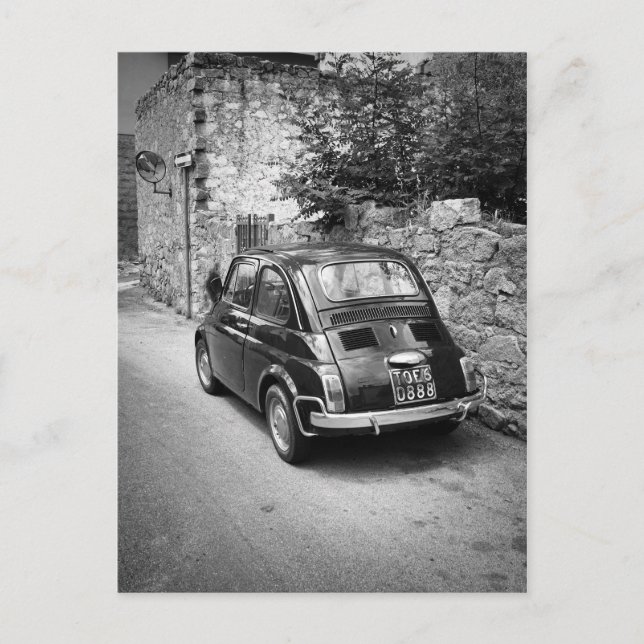 FIAT 500 car in black and white Postcard (Front)