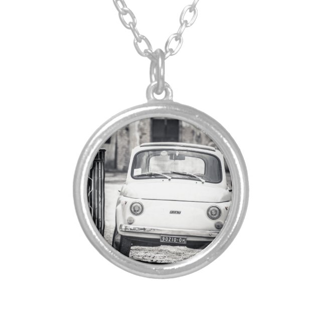 Fiat 500, Cinquecento in Italy Silver Plated Necklace (Front)