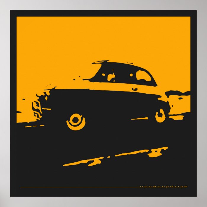 Fiat 500 classic   Yellow on black poster