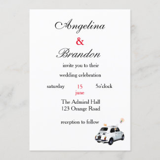 fiat 500 drive car wedding invitation