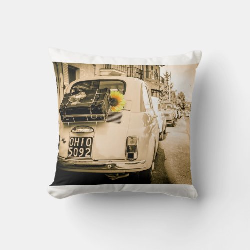 Fiat 500 in Italy classic car pillow cushion