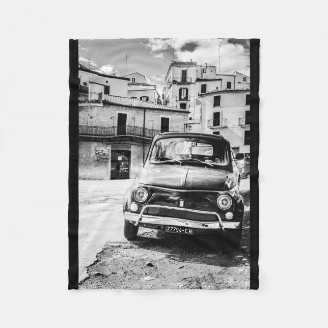 Fiat 500 in Italy Fleece Blanket, vintage car (Front)
