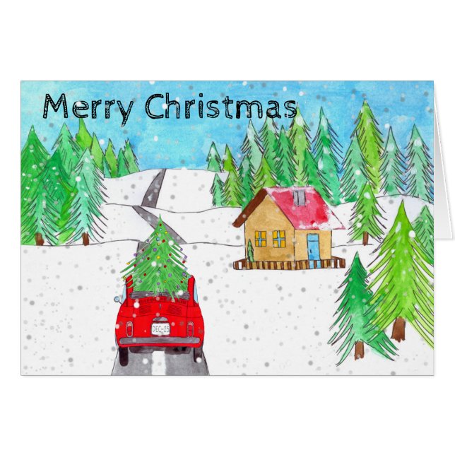 Fiat 500 in Snowy Forest Customizable  Cards (Front Horizontal)