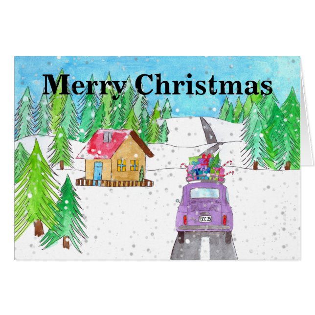 Fiat 500 in Snowy Forest Customizable  Cards (Front Horizontal)
