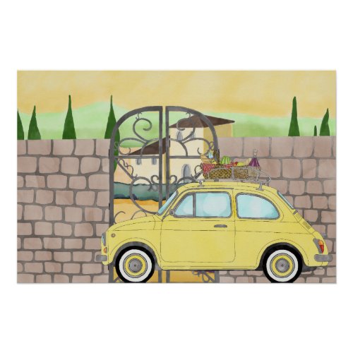 Fiat 500 Picnic in Tuscany Poster