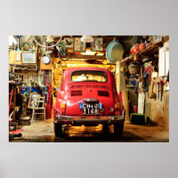 Red Fiat Cinquecento Fiat 500 Along The A - Canvas Artwork