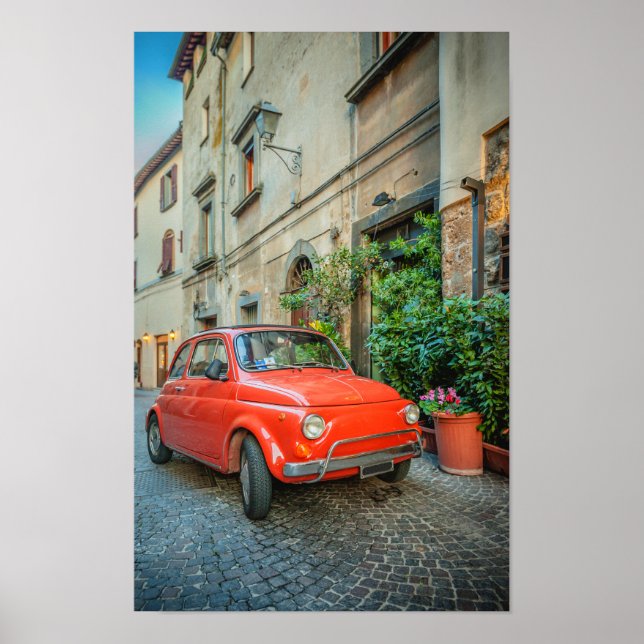 Fiat 500, red, Classic Italian Car in Italy Poster (Front)