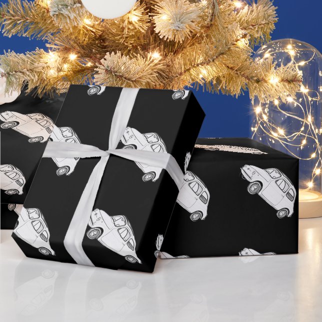 Fiat 500 Topolino Black and White Italian City Car Wrapping Paper (Holidays)