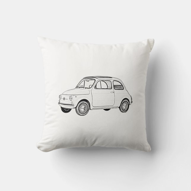 Fiat 500 Topolino Black and White Pencil Drawing Throw Pillow (Front)
