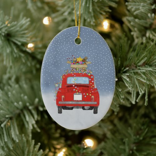 Fiat 500 with Christmas gifts Ceramic Ornament