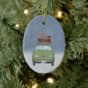 Fiat 500 with Christmas gifts Ceramic Ornament
