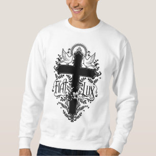Fiat Lux – Ornate Cross with Doves & Floral Motif Sweatshirt