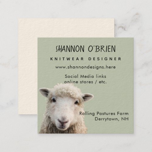 Fiber Arts Lamb Sheep Sage Square Business Card