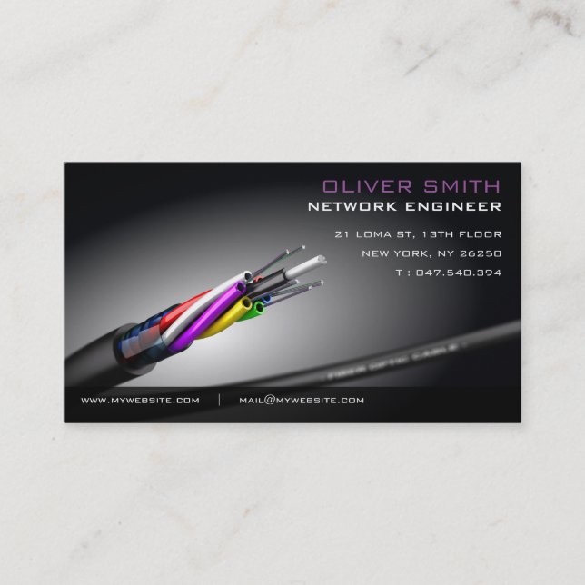 Fiber Network Black Background Business Card (Front)