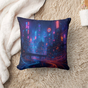 Fiber Optic Cityscape Throw Pillow