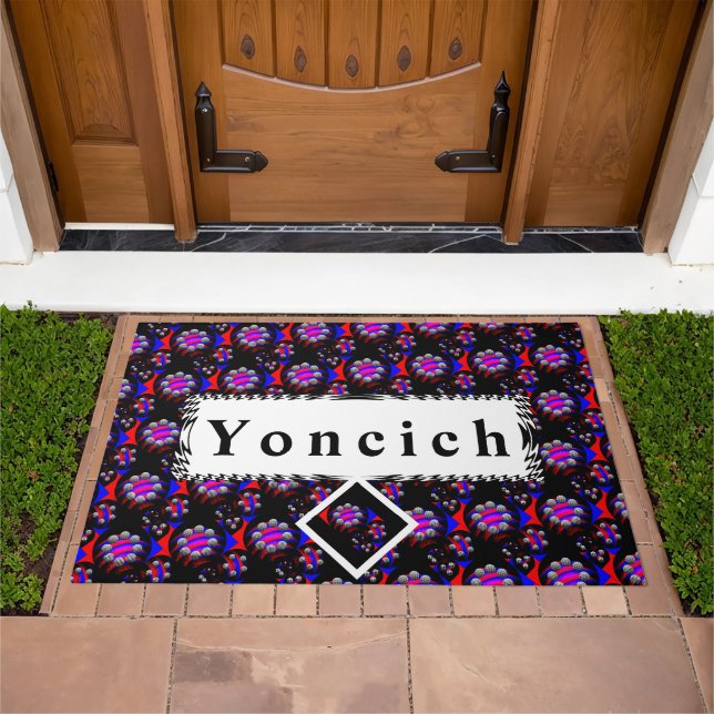 Fibonacci 'Fish Checker Black' by Kenneth Yoncich Doormat (Outdoor)