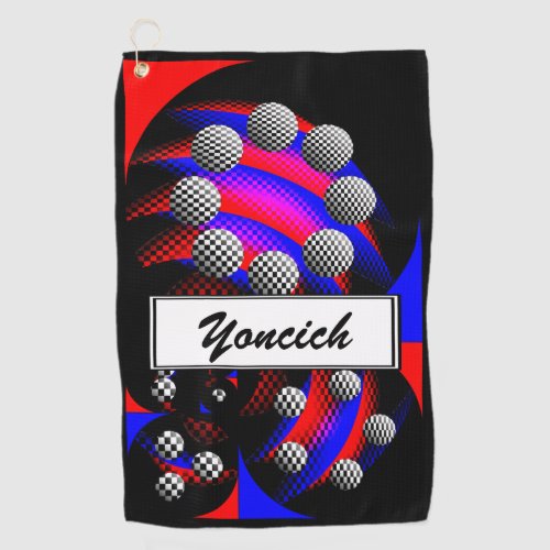 Fibonacci Fish Checker Black by Kenneth Yoncich Golf Towel