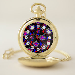 Fibonacci 'Fish Chk Blk'(Roman Face)by K Yoncich Pocket Watch