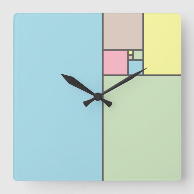 Fibonacci golden ratio pattern in pastels square wall clock (Front)