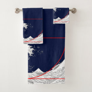 Fibonacci Sequence and The Great Wave Bath Towel Set