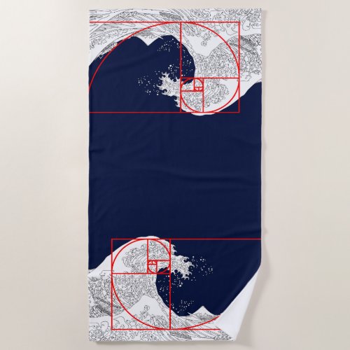Fibonacci Sequence and The Great Wave Beach Towel