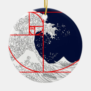 Fibonacci Sequence and The Great Wave Ceramic Ornament