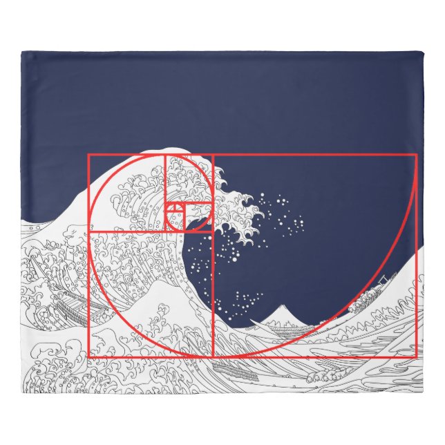 Fibonacci Sequence and The Great Wave Duvet Cover (Front)