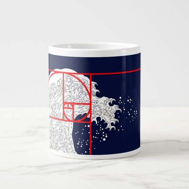 Fibonacci Sequence and The Great Wave Giant Coffee Mug (Front)