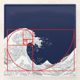 Fibonacci Sequence and The Great Wave Glass Coaster