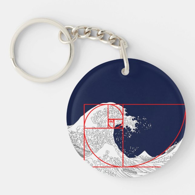Fibonacci Sequence and The Great Wave Keychain (Front)