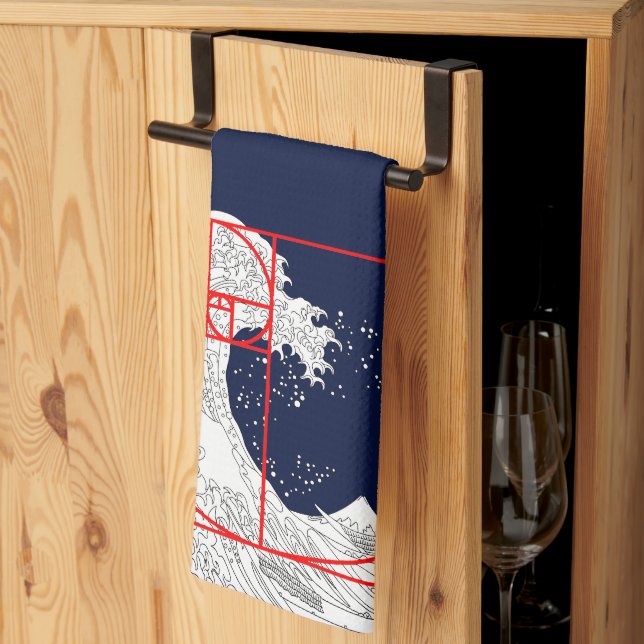 Fibonacci Sequence and The Great Wave Kitchen Towel (Thirds Fold)