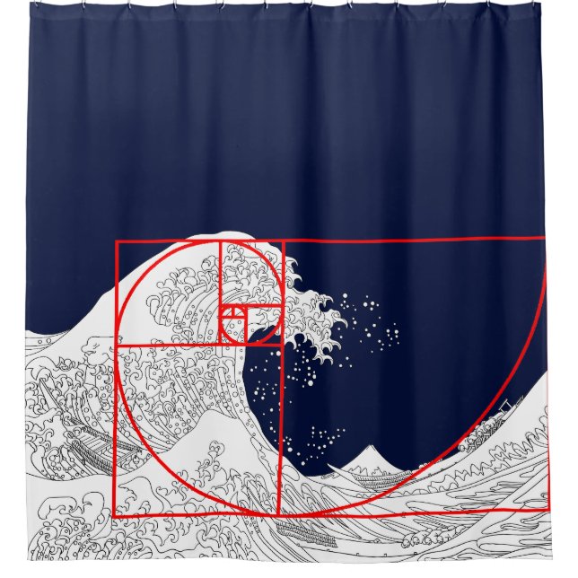 Fibonacci Sequence and The Great Wave Shower Curtain (Front)