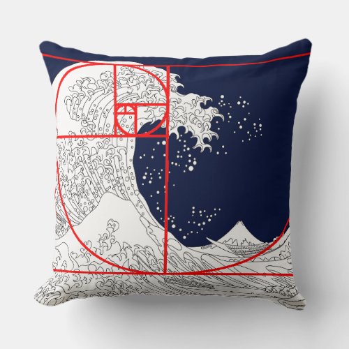 Fibonacci Sequence and The Great Wave Throw Pillow