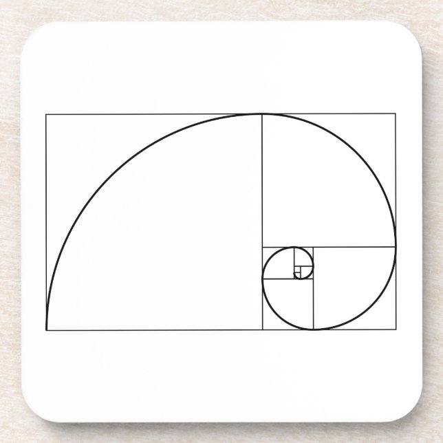 Fibonacci Spiral Golden Ratio Beverage Coaster (Front)