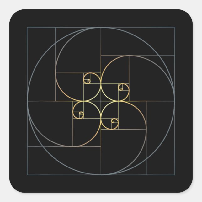 Fibonacci Spiral Golden Ratio Geometry Square Sticker (Front)