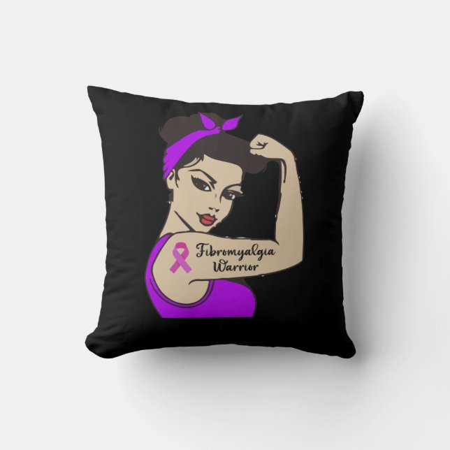 Fibro Warrior Unbreakable Fibromyalgia Awareness Throw Pillow (Front)