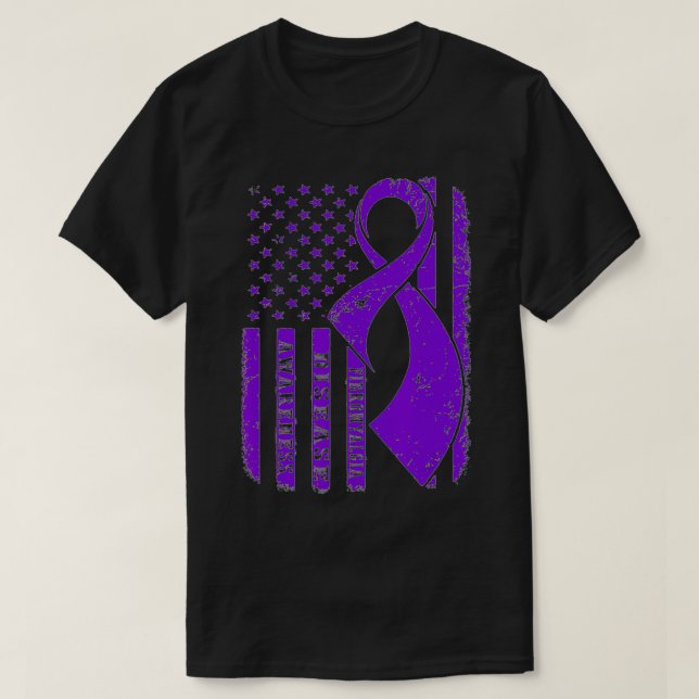 Fibromyalgia Awareness American Flag Nobody Fight  T-Shirt (Design Front)