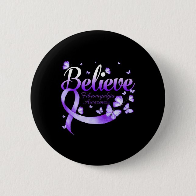 Fibromyalgia Awareness Butterfly  Button (Front)