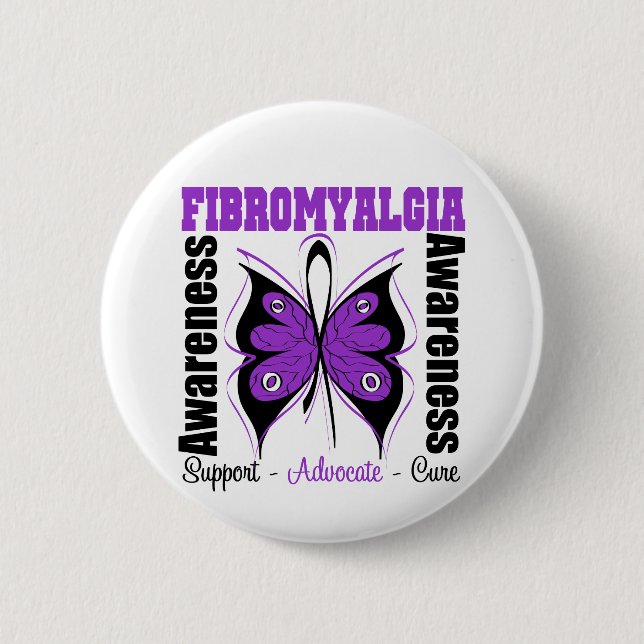 Fibromyalgia Awareness Butterfly Pinback Button (Front)