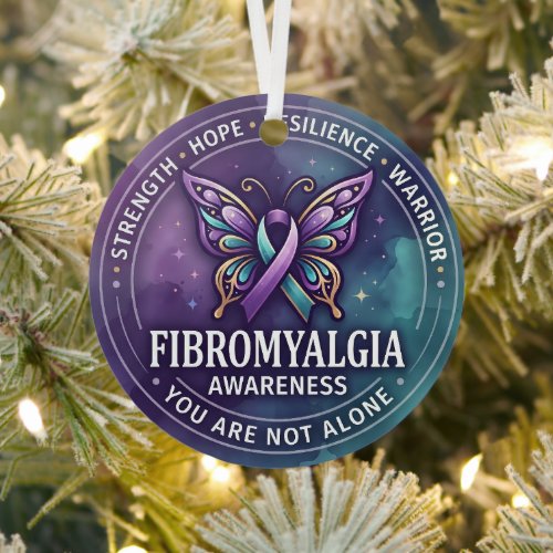 Fibromyalgia Awareness Butterfly Ribbon Christmas Metal Ornament