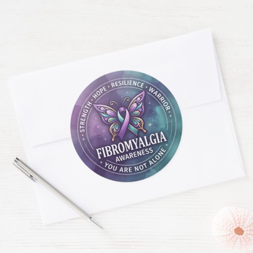 Fibromyalgia Awareness Butterfly Ribbon  Classic Round Sticker