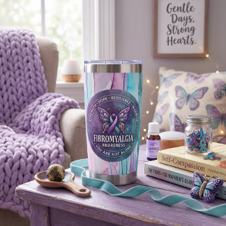 Fibromyalgia Awareness Butterfly Ribbon Insulated Tumbler