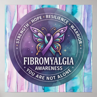 Fibromyalgia Awareness Butterfly Ribbon  Poster