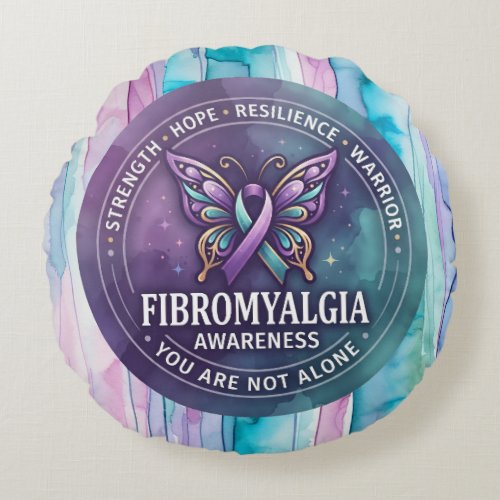 Fibromyalgia Awareness Butterfly Ribbon Round Pillow